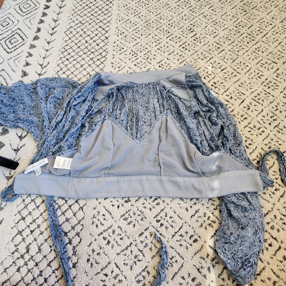 Shona Joy Francesca High Neck Balloon Sleeve Open Back Tie Crop Top Blouse 2 - Picture 11 of 16